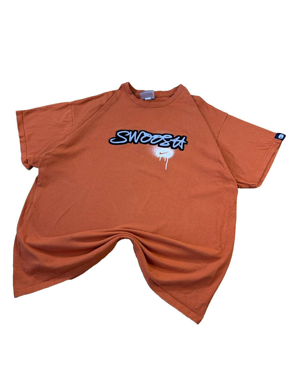 Rare VTG Y2K Mens Nike Swoosh Embroidered Graffiti Graphic Tee Spellout